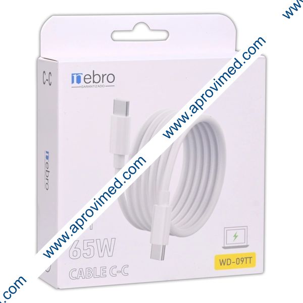 CABLE Eda. USB Tipo-C 6 A / Sda. Tipo-C / 2.0 Mts. Mod. WD-09TT Col. Blanco.