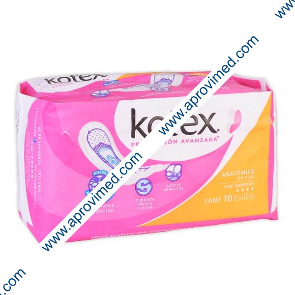 KOTEX ANATÓMICA s/ALAS Flujo Abundante c/10 Toallas.