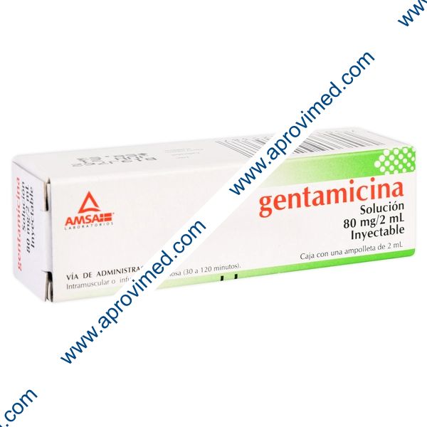 GENTAMICINA (Amsa) Sol. Iny. c/1 AMPTA.  80 MG/2 ML.