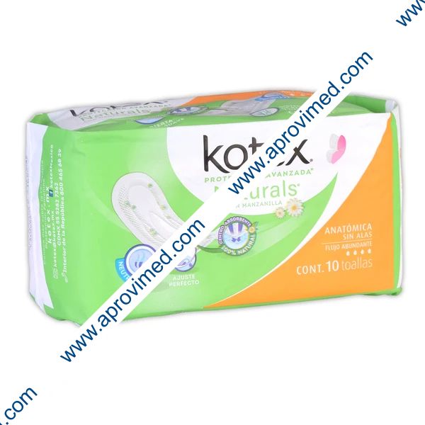 KOTEX NATURALS c/MANZANILLA s/ALAS Flujo Abundante c/10 Toallas.