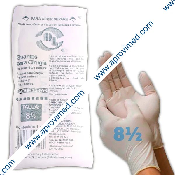 GUANTES LÁTEX PARA CIRUGÍA Estéril (DL) Talla 8-1/2 c/1 PAR.