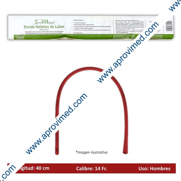 SONDA NELATON de LATEX (SensiMedical) Long. 40cm. Cal. 14 Fr. c/1 Pza.