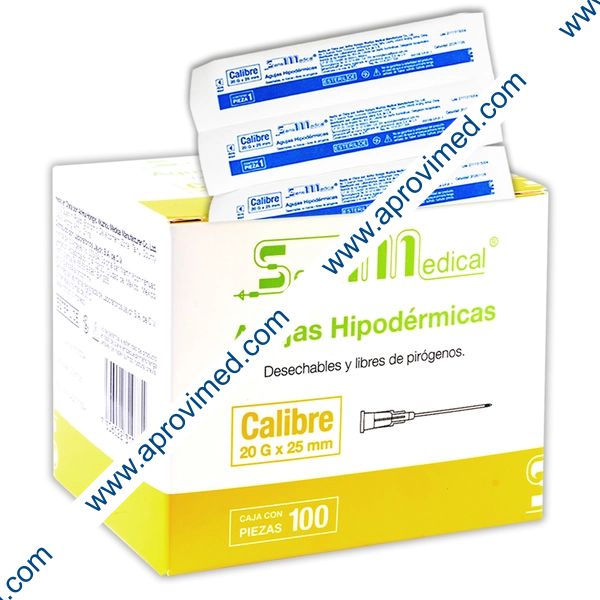 AGUJA HIPODERMICA (SensiMedical) 20Gx1"(25mm) Cja. c/100 Pzs.