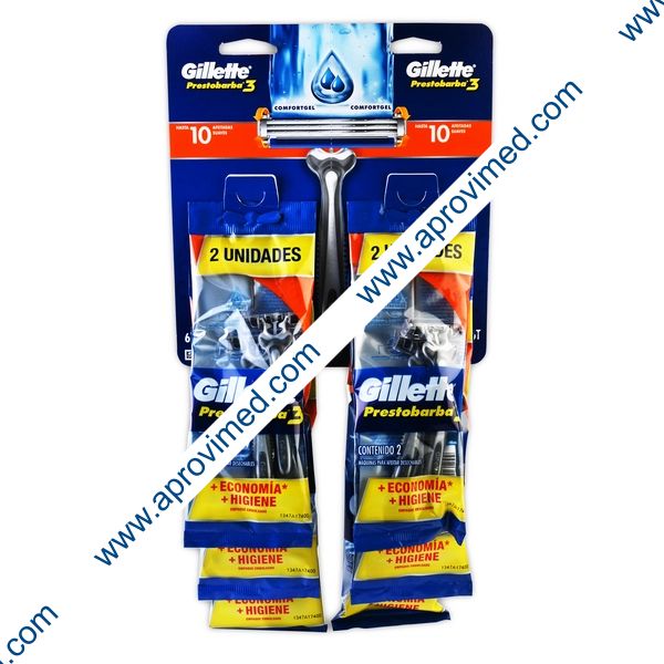 GILLETTE PRESTOBARBA-3 COMFORTGEL Desechable Exhib. c/6x2 Pzs.