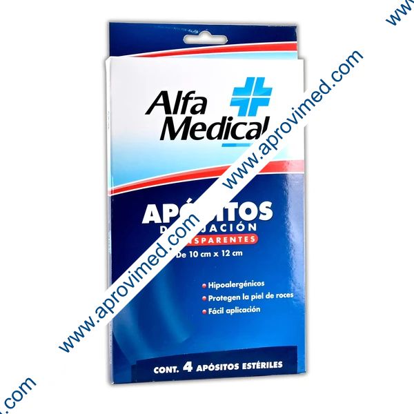 APÓSITOS DE FIJACIÓN TRANSPARENTES (Alfa Medical) 10x12cm Cja. c/4 Pzs.
