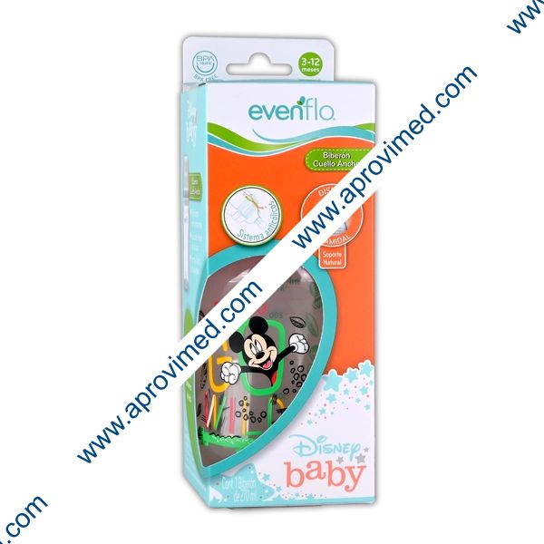 BIBERÓN CUELLO ANCHO "Disney" c/Mamila Flujo Medio 9 OZ/270 ML.