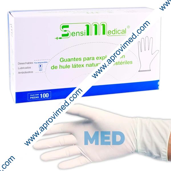 GUANTE LTX. EXPLORACIÓN NATURAL No Estéril (SensiMedical) MED. c/100 Pzs.