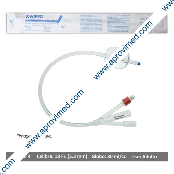 SONDA FOLEY de SILICÓN (Nipro) 3V/GLB 30/Cal. 18 Fr. c/1 Pza.