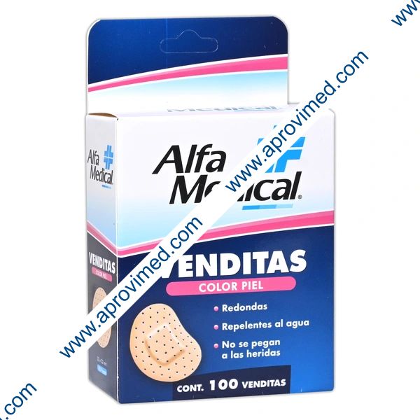 VENDITAS REDONDAS (Alfa Medical) Col. Piel 22x22mm. Cja. c/100 Pzs.