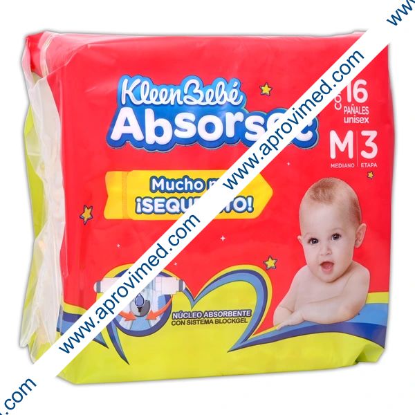 KLEENBEBÉ ABSORSEC UNISEX MEDIANO (Etapa 3 / 7-10 Kg.) c/16 Pzs.
