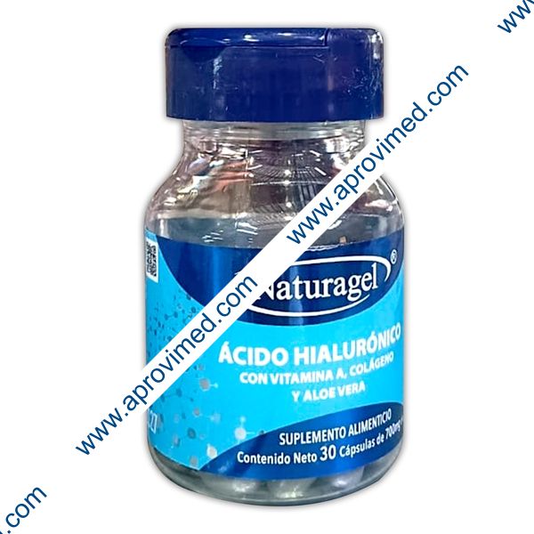 ÁCIDO HIALURÓNICO/VITAMINA-A/COLÁGENO/ALOE VERA (Naturagel) c/30 CAPS. 700 MG.