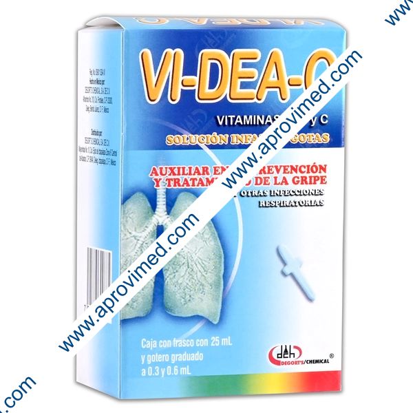 VI-DEA-C SOL. Inf . GTS. Fco. 25 ML. 500M UI-40M UI-3000 MG/100 ML.