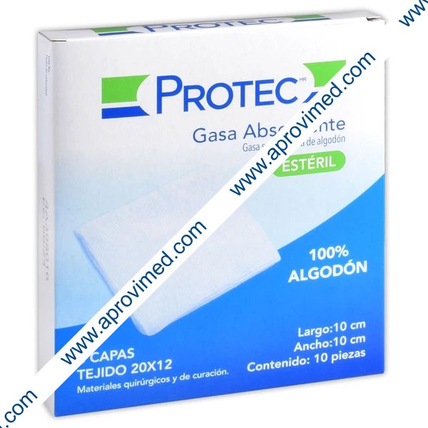 GASA ABSORBENTE Estéril (Protec) 10x10cm. T20x12, 8C. Cja. c/10 Sobs.