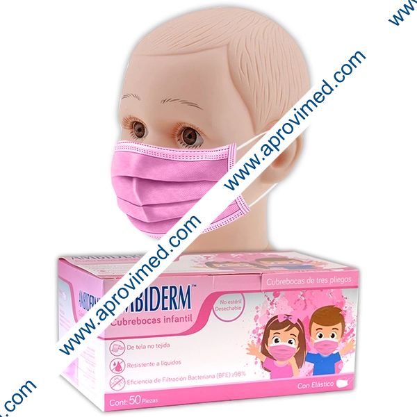 CUBREBOCAS INFANTIL DCHBLE. 3 PLIEGUES Col. Rosa (Ambiderm) Cja. c/50 Pzs.