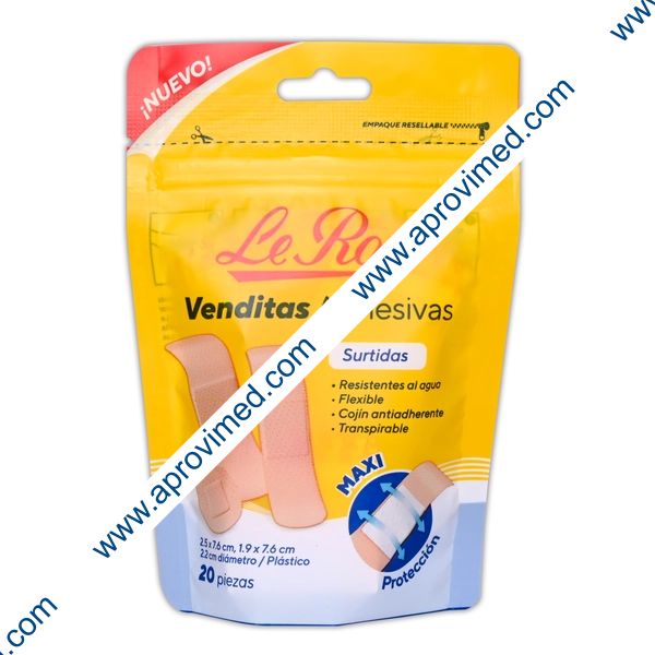 VENDITAS ADHESIVAS SURTIDAS (Le Roy) Col. Piel Bolsa c/20 Pzs.