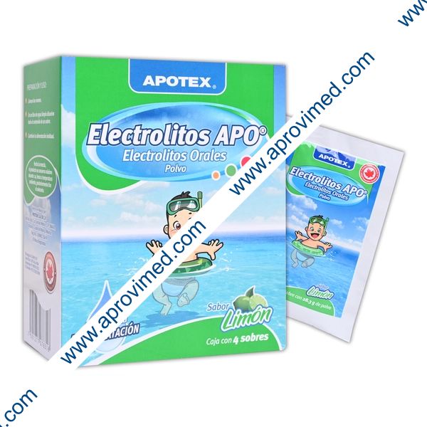 ELECTROLITOS APO POLVO Sab. LIMÓN Cja. c/ 4 SOBS. 28.3 G. p/1 L.
