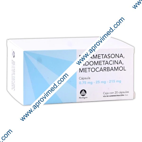 BETAMETASONA/INDOMETACINA/METOCARBAMOL (Medigen) c/20 CAPS. 0.75/25/215 MG.