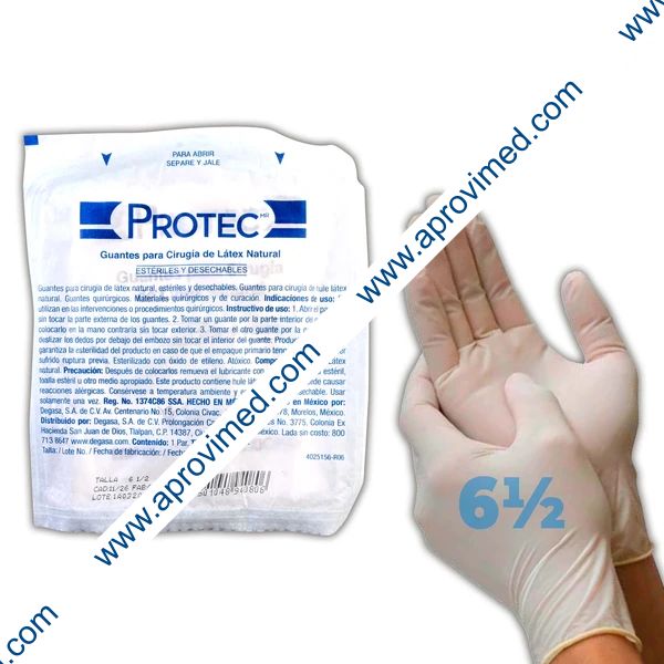 GUANTES LÁTEX CIRUGÍA Estéril (Protec) Talla 6-1/2 c/1 PAR.