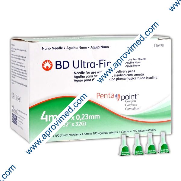 AGUJA PARA DISP. INY. TIPO PLUMA (BD U-Fine) 32Gx4mm. c/100 Pzs.