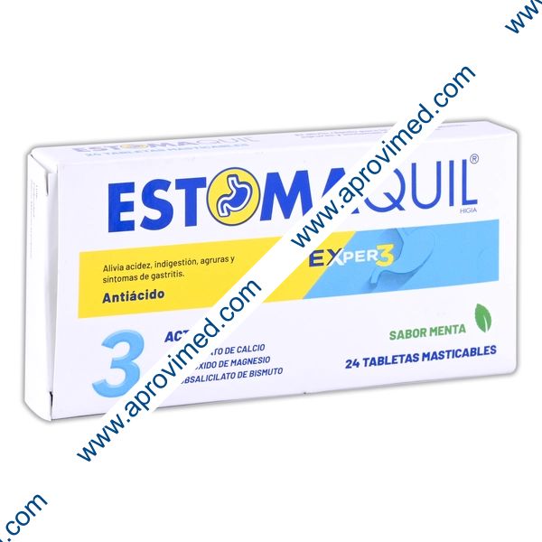 ESTOMAQUIL EXper3 Caja c/24 TABS. Masticables Sab. MENTA 400-250-150 MG.