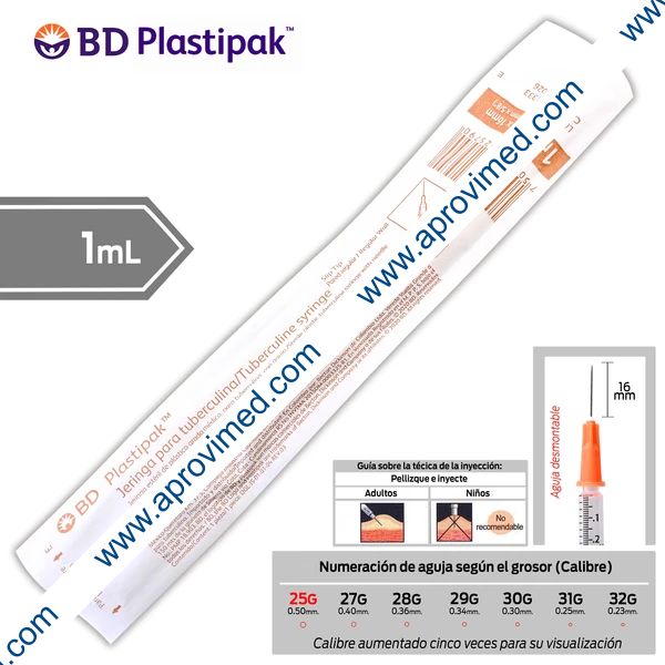 JERINGA  1mL. (Plastipak) Tuberculina c/AGUJA DESMONTABLE 25Gx16mm.c/1 Pza.