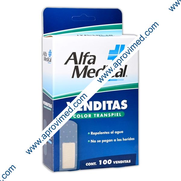 VENDITAS (Alfa Medical) Col. Transpiel 19x72mm. Cja. c/100 Pzs.