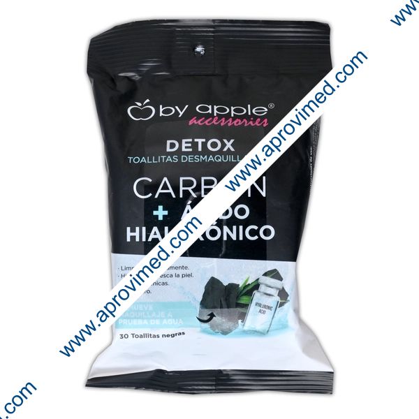 DETOX Toallitas Desmaquillantes CARBÓN+ÁCIDO HIALURÓNICO Bolsa c/30 Pzs.