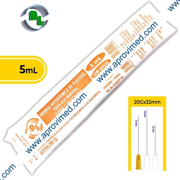JERINGA  5 mL. (DL) c/AGUJA 20Gx32mm. c/1 Pza.