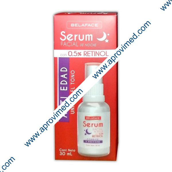 BELAFACE SERUM FACIAL DE NOCHE c/0.5% RETINOL Fco. 30 ML.