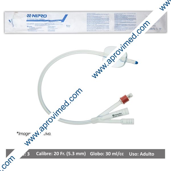 SONDA FOLEY de SILICÓN (Nipro) 3V/GLB 30/Cal. 20 Fr. c/1 Pza.