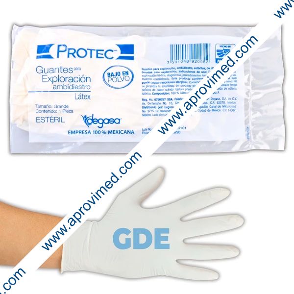 GUANTE LÁTEX EXPLORACIÓN Estéril (Protec) GRANDE c/1 Pza.