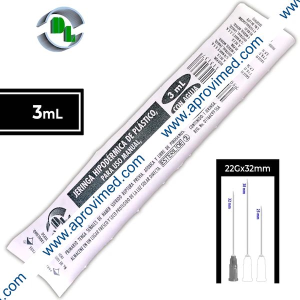 JERINGA  3 mL. (DL) c/AGUJA 22Gx32mm. c/1 Pza.