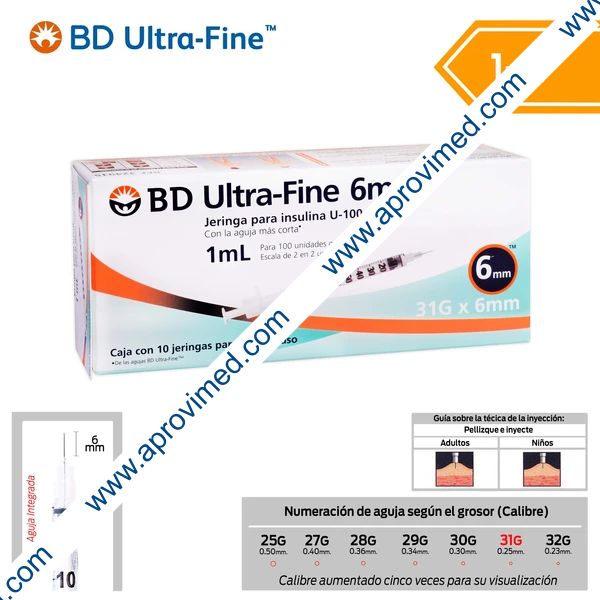 JERINGA  1mL. (BD U-Fine) Insulina c/AGUJA INTEGRADA 31Gx6mm. c/10 Pzs.