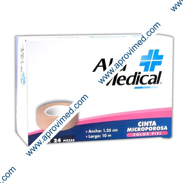 CINTA MICROPOROSA (Alfa Medic) Rollo Col. Piel A: 1.25cm; L: 10m. Cja. c/24 Pzs.