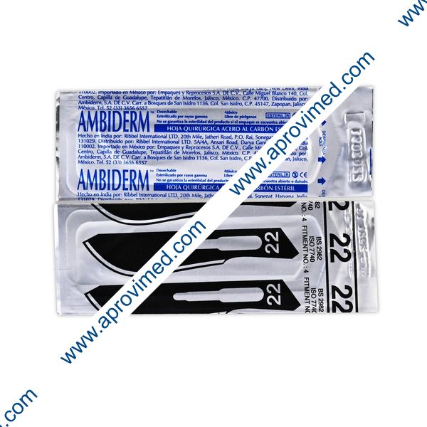 HOJA PARA BISTURÍ Acero al Carbón (Ambiderm) No. 22 c/1 Pza.