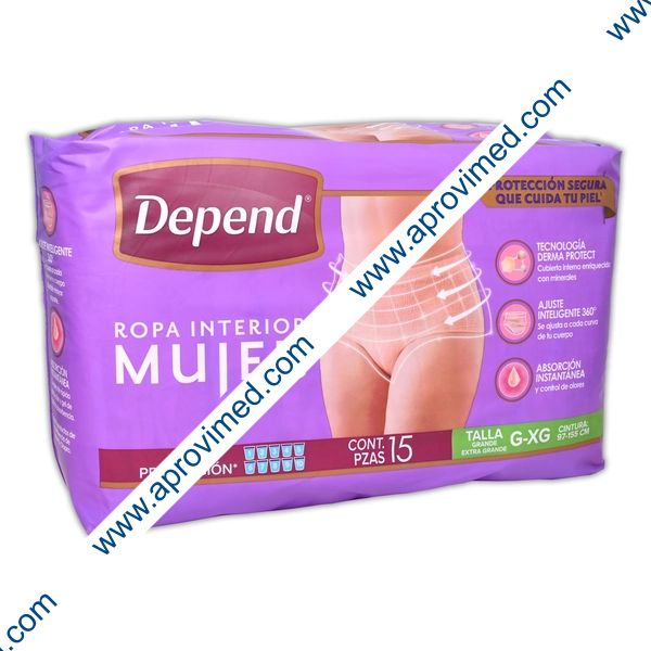 DEPEND ROPA INTERIOR Mujer G-XG. (Cintura 97-155 cm) c/15 Pzs.