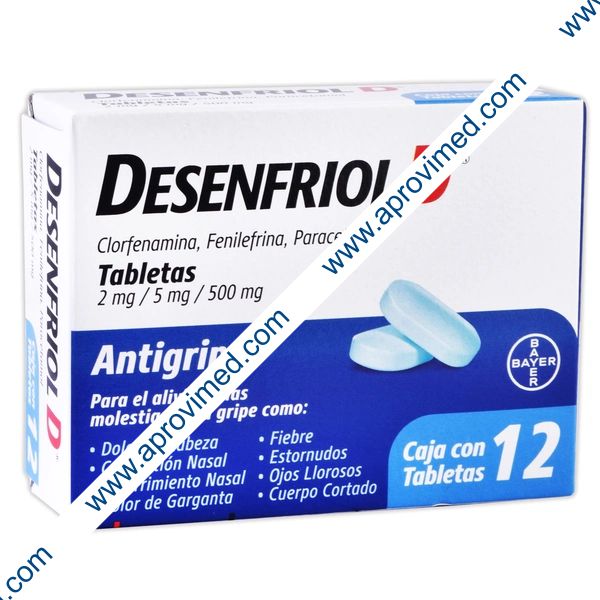 DESENFRIOL-D c/12 TABS. 2/5/500 MG.