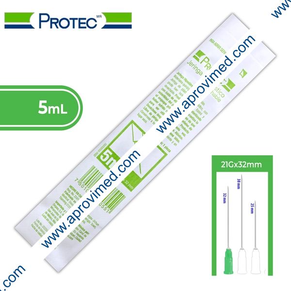 JERINGA  5 mL. (Protec) c/AGUJA 21Gx32mm. c/1 Pza.