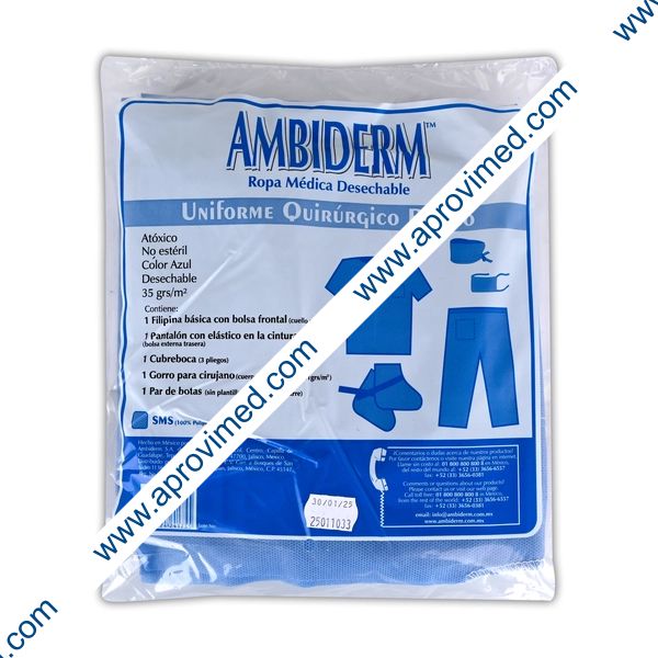 UNIFORME QUIRÚRGICO BÁSICO (Ambiderm) Col. Azul Bolsa c/1 Pza.