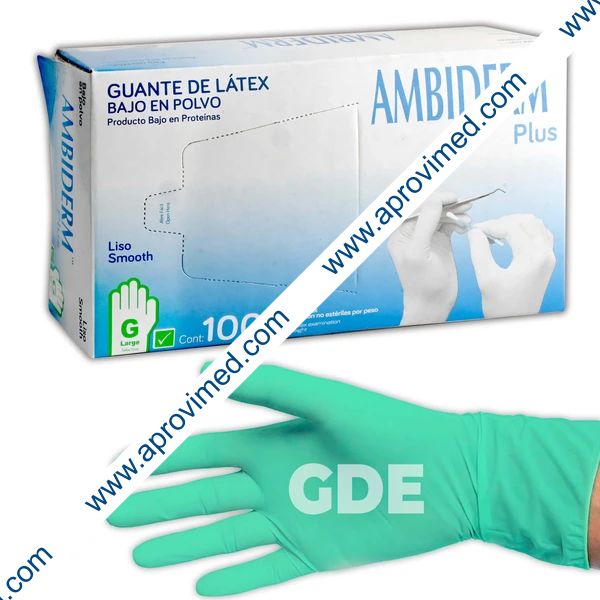 AMBIDERM Plus GUANTE LTX EXPLORACIÓN VERDE No Estéril GDE. c/100 Pzs.