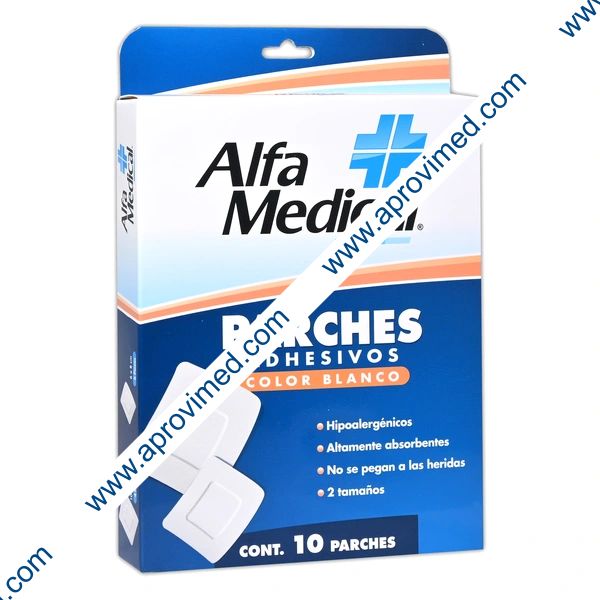 PARCHES ADHESIVOS (Alfa Medical) Col. Blanco 2 TAMAÑOS 10x10/6x8 Cja. c/10 Pzs.