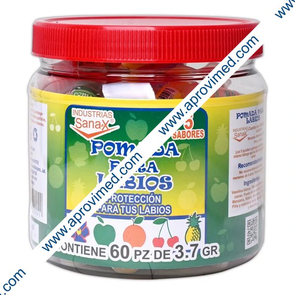 POMADA PARA LABIOS (Sanax) Sabs. Surts. Vitrolero c/60 Pzs. 3.7 G.