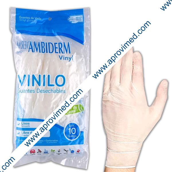 AMBIDERM VINYL GUANTE DESECH. Transparente No Estéril U.T. Bolsa c/10 Pzs.