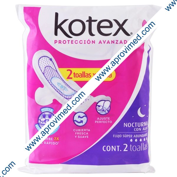 KOTEX NOCTURNA con Alas Flujo Super Abundante c/ 2 Pzs.