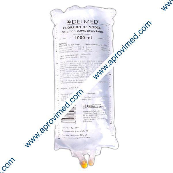 DELMED (Cloruro de Sodio) Sol. Iny. 0.9% Bolsa 1000 ML.