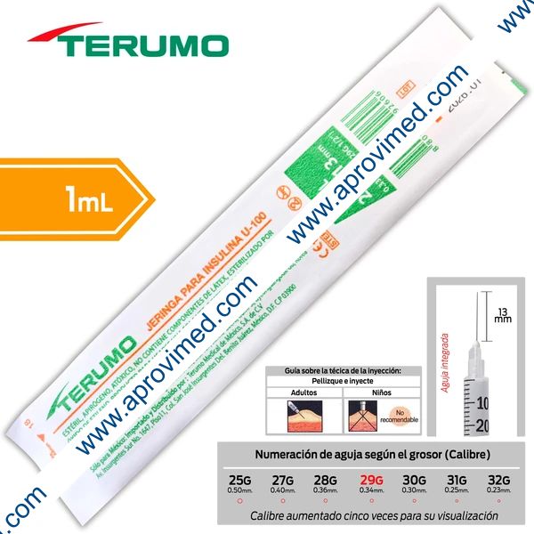 JERINGA  1mL. (Terumo) Insulina c/AGUJA INTEGRADA 29Gx13mm. c/1 Pza.