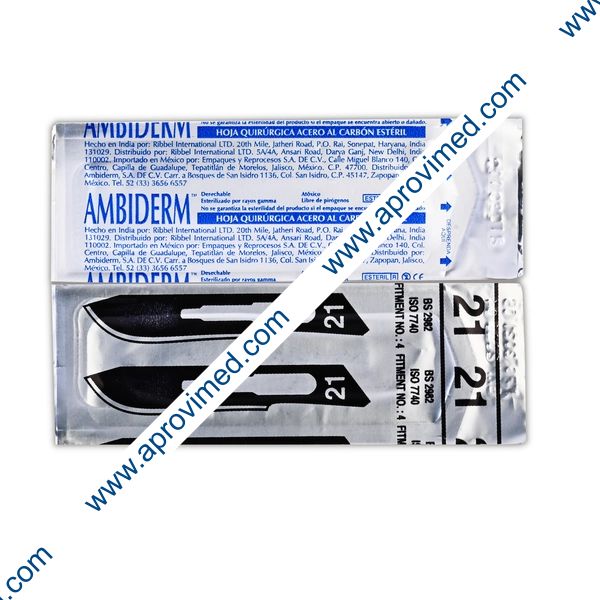 HOJA PARA BISTURÍ Acero al Carbón (Ambiderm) No. 21 c/1 Pza.