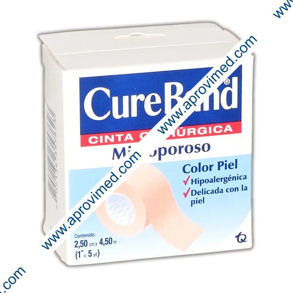 CURE BAND MICROPOROSO Rollo Col. Piel A: 2.5cm; L: 4.5m. Caja c/1 Pza.