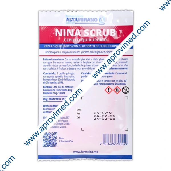 NINA SCRUB Cepillo Quirúrgico G.C. 4% c/1 Pza.