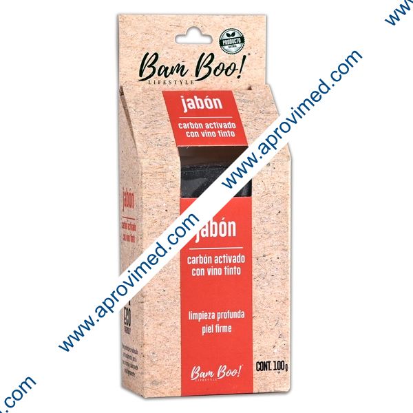 JABÓN CARBÓN ACTIVADO c/VINO TINTO (BamBoo) Barra 100 G.